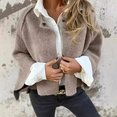 Celine™ Ullcardigan med Rund Hals og Lange Ermer